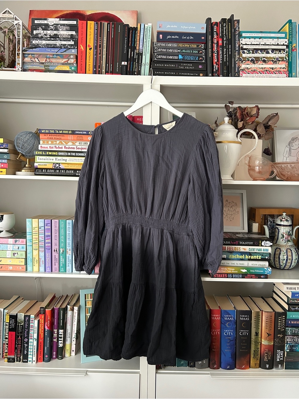 Universal Thread Charcoal Long-Sleeve Tiered Dress